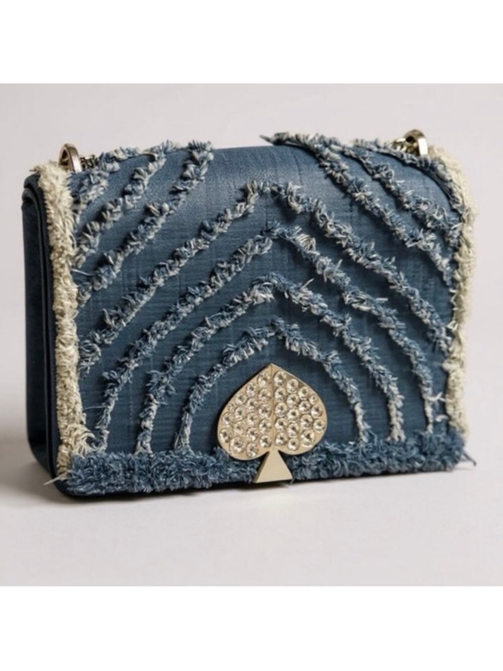 Kate Spade Denim Amelia Jeweled Shoulder Bag w/ Crystal Spade